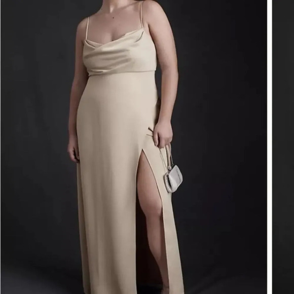 BHLDN Remy Cowl‎ Neck Faux-Wrap Satin Gown Champagne 6 - Picture 2 of 9